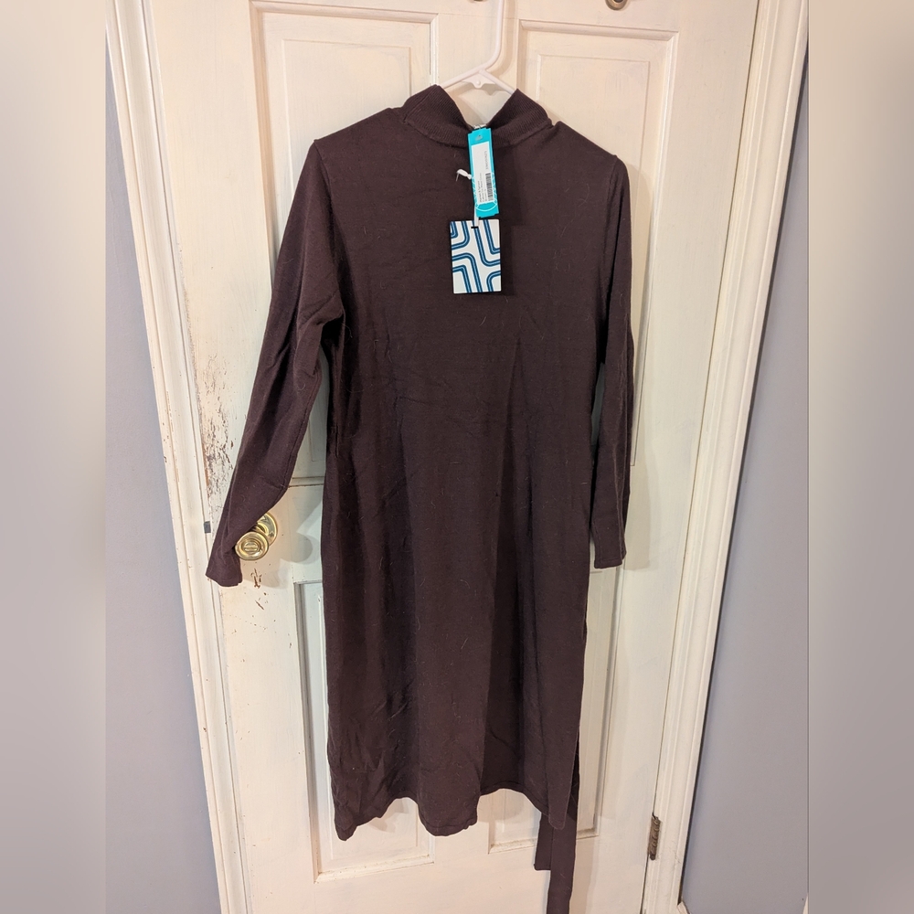 Brown Long Sleeve Midi Dress